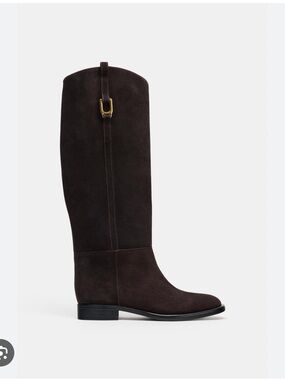 Zara Classic Tall Suede Riding Boot - Dark Brown
